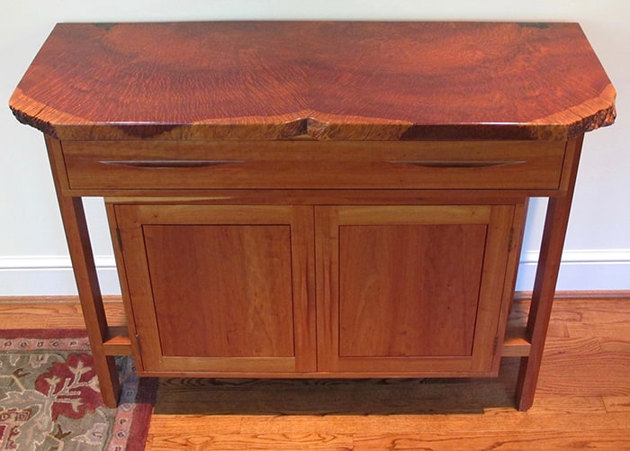 Cherry credenza with redwood burl top