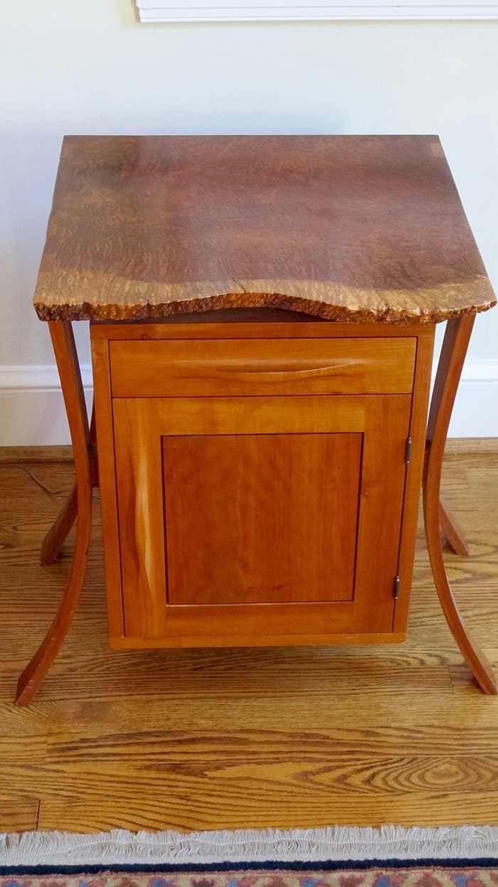 Cherry night stand with redwood burl top