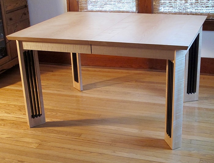 Tiger maple table with wenge accent